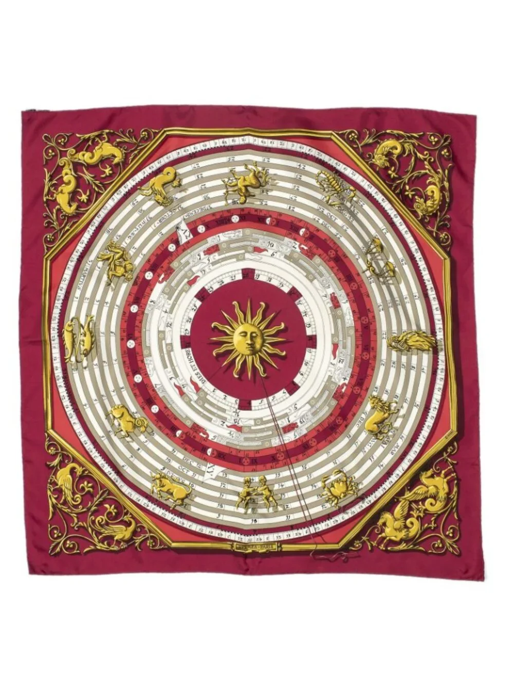 ★SOLD★ Hermes Scarf Burgundy 100% Gold Twill Silk - Picture 2 of 5